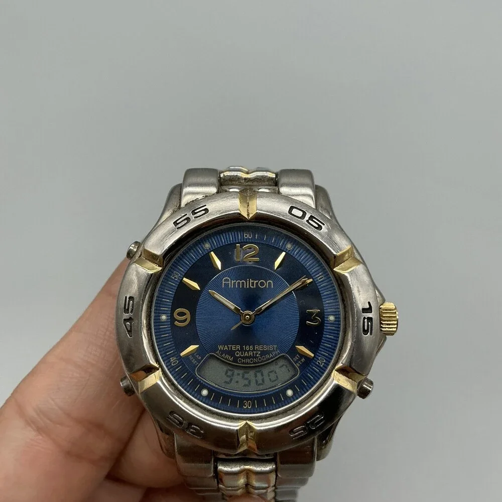 Armitron 20/4214-43 Mens Watch 39mm Blue Dial Two Tone Bracelet New Battery 7